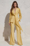 White Notched Lapel Ruffled Slim Fit Women Suit