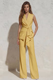 White Notched Lapel Ruched Slim Fit Women's Work Suit