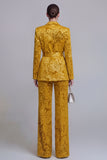 Dark Green 2 Piece Floral Notched Lapel Wide Leg Prom Suits with Belt