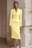 Black Notched Lapel Pencil 2 Piece Midi Work Dress