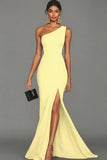 Mermaid Black One Shoulder Evening Dress with Slit