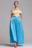 Off the Shoulder Fuchsia and Red A Line Color Block Maxi Dress with Pockets