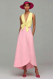 Orange And Fuchsia V Neck A Line Formal Dress