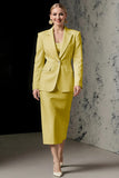 Ivory 2 Piece Ivory Peak Lapel Pencil Midi Business Suits