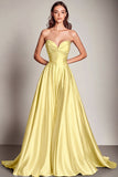 Navy Sweetheart Satin A Line Long Evening Dress