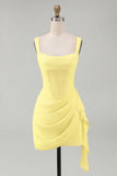 Ivory Corset Square Neck Ruched Bodycon Mini Graduation Dress with Ruffles