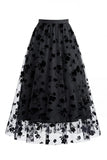 Women's Floral Mesh Tulle Midi Skirt – A-Line High Waisted Fairy Long Skirt