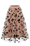 Women's Floral Mesh Tulle Midi Skirt – A-Line High Waisted Fairy Long Skirt