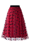 Women's Floral Mesh Tulle Midi Skirt – A-Line High Waisted Fairy Long Skirt