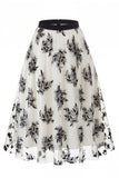Women's Floral Mesh Tulle Midi Skirt – A-Line High Waisted Fairy Long Skirt