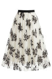 Women's Floral Mesh Tulle Midi Skirt – A-Line High Waisted Fairy Long Skirt