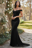 Dark Green Off the Shoulder Mermaid Velvet Long Holiday Dress
