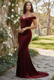 Dark Green Off the Shoulder Mermaid Velvet Long Holiday Dress