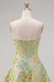 Strapless Green A-Line Corset Short Cocktail Dress with Sequins