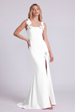 Champagne Mermaid Square Neck 3D Flowers Long Evening Dress with Slit