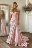 Pink Mermaid Off the Shoulder Long Prom Dress with Appliques