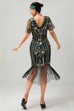 Flapper Burgundy Sequin Bodycon Fringed 1920s Dress