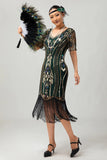 Flapper Burgundy Sequin Bodycon Fringed 1920s Dress