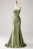 Load image into Gallery viewer, Army Green Mermaid Cowl Neckline Sequin Long Prom Dress With Slit