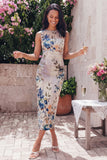 Black Sheath Printed Ruched Midi Floral Dress