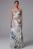 Ivory Printed Spaghetti Straps A Line Floral Dress