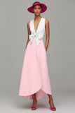 Orange And Fuchsia V Neck A Line Formal Dress