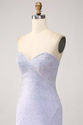 Lilac Mermaid Strapless Beaded Long Prom Dress