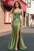 Load image into Gallery viewer, Mermaid Sage Spaghetti Straps Slit Prom Dress With Lace-up Back