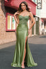 Load image into Gallery viewer, Mermaid Sage Spaghetti Straps Slit Prom Dress With Lace-up Back