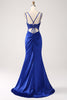 Load image into Gallery viewer, Royal Blue Mermaid Corset Beaded Long Prom Dress with Slit