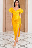 Load image into Gallery viewer, Sheath V Neck Yellow Party Dress with Shirring