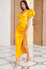 Load image into Gallery viewer, Sheath V Neck Yellow Party Dress with Shirring