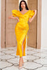 Load image into Gallery viewer, Sheath V Neck Yellow Party Dress with Shirring