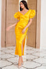 Load image into Gallery viewer, Sheath V Neck Yellow Party Dress with Shirring