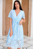 Load image into Gallery viewer, V Neck Mid Length Light Blue Lace Party Dress with Button