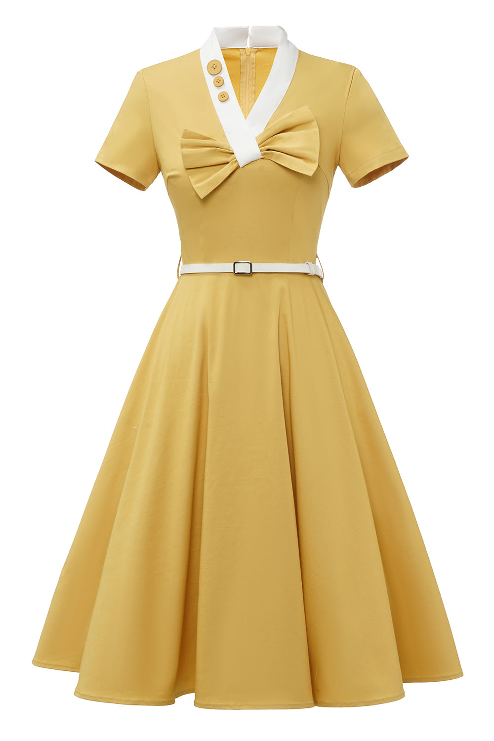 Retro Style Yellow 1950s Dress with Bowknot