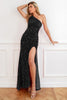 Load image into Gallery viewer, Black Sequins Prom Dress With Slit