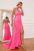 Load image into Gallery viewer, Pink Mermaid One Shoulder Sequin Prom Dresses