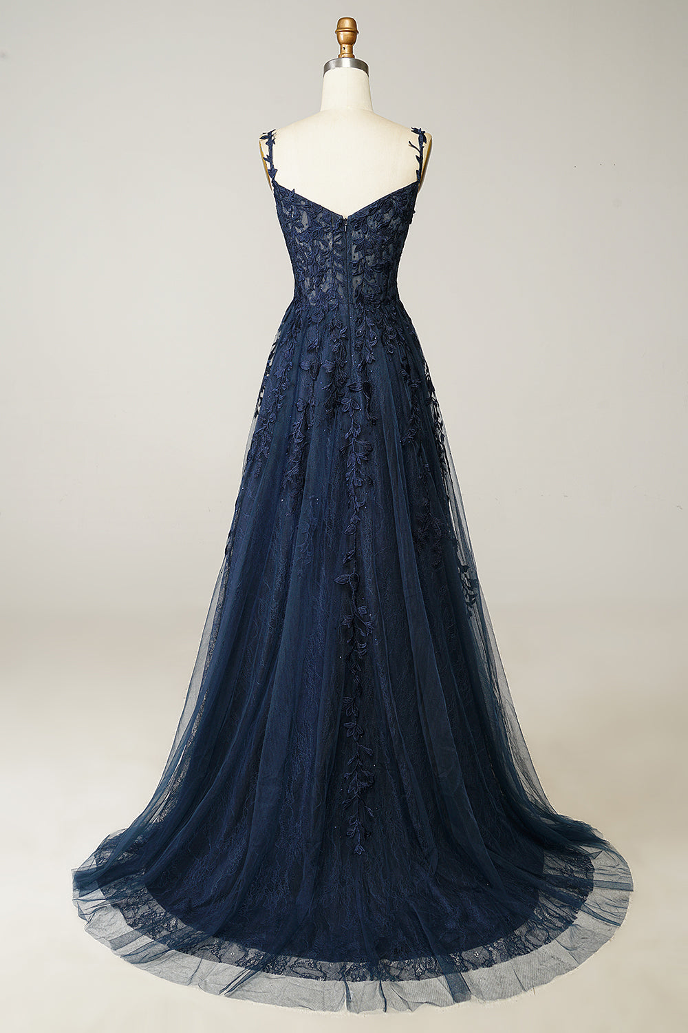 Zapaka Women Prom Dress Navy A Line Spaghetti Straps Formal Dress with Appliques ZAPAKA UK Zapaka Women Prom Dress Navy A Line Spaghetti Straps Formal Dress with Appliques ZAPAKA UK