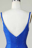Load image into Gallery viewer, Bodycon Deep V Neck Royal Blue Short Homecoming Dress with Beading