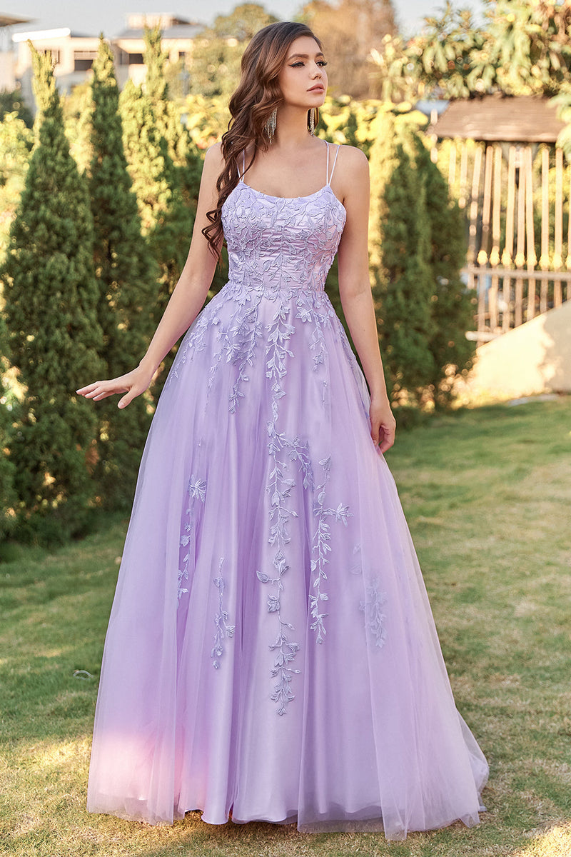zapaka purple prom dress a-line spaghetti straps tulle party dress