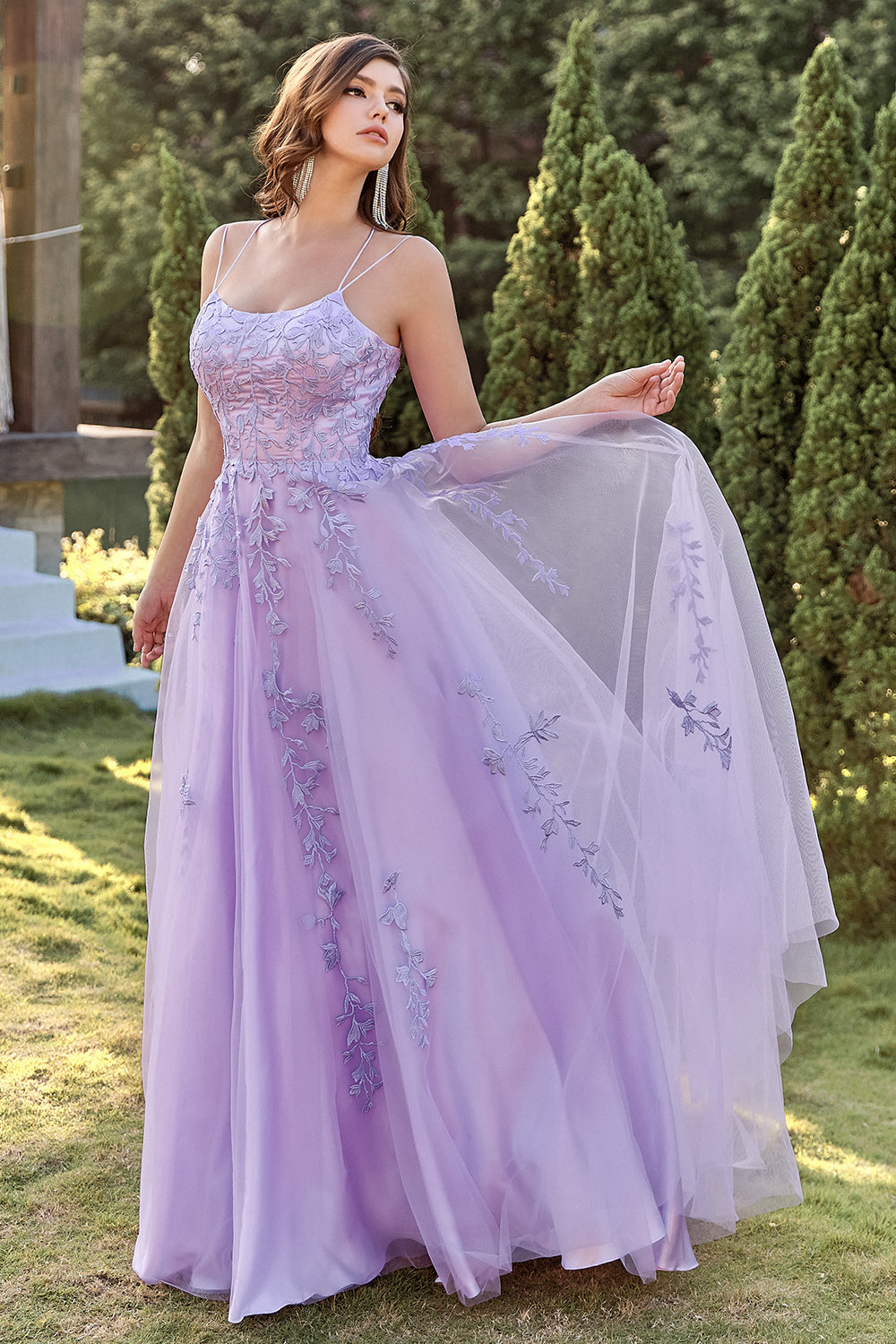 ZAPAKA Purple Prom Dress Aline Spaghetti Straps Tulle Party Dress with