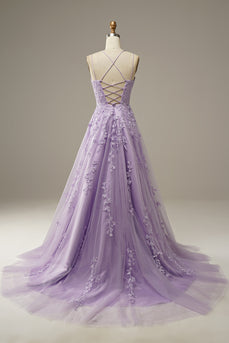 Appliques PurpleTulle Prom Dress