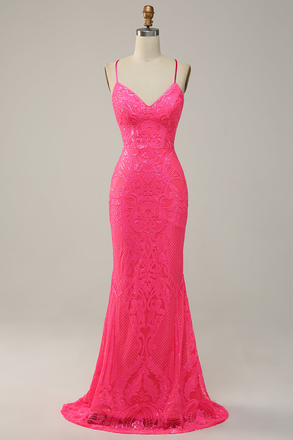 Zapakasa Women Hot Pink Prom Dress A Line Spaghetti Straps Party