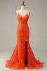 Load image into Gallery viewer, Mermaid Spaghetti Straps Orange Long Prom Dress with Split Front