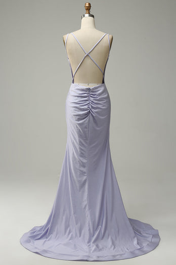 Mermaid Spaghetti Straps Lilac Long Prom Dress with Backless