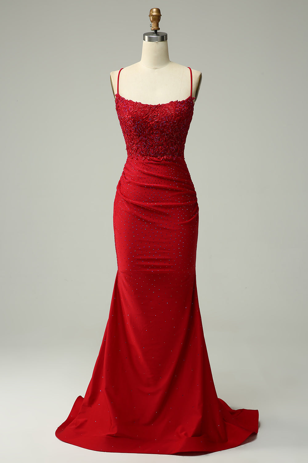 Mermaid Halter Dark Red Prom Dress with Appliques