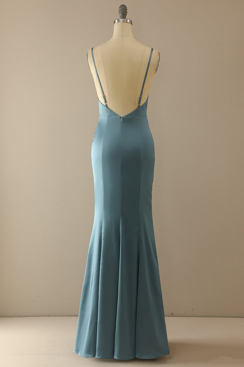 Load image into Gallery viewer, Mermaid Blue V Neck Long Prom Dress