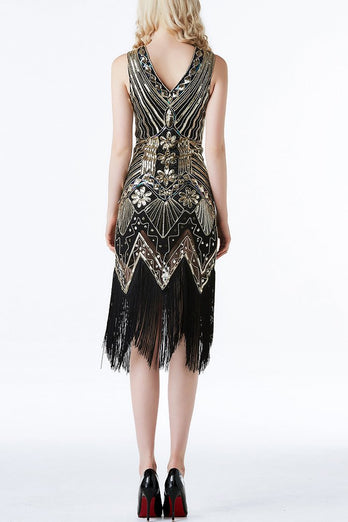 Black Glitter Fringe 1920s Flapper Dress