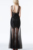 Load image into Gallery viewer, Black Sequin Long Tulle 1920s Dress